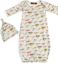 Load image into Gallery viewer, Milkbarn Newborn Gown & Hat Set, Vintage Trailers