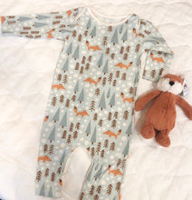 Load image into Gallery viewer, Organic Cotton Long Sleeve Romper - Blue Foxes