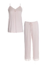 Load image into Gallery viewer, Lace Bamboo Cami + Cropped Trouser Pajama Set
