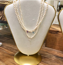 Load image into Gallery viewer, Cristina V Little Ladies Pearl Necklace with Gemstone Drop (Aquamarine, Rose Quartz)
