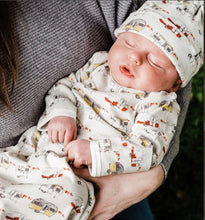 Load image into Gallery viewer, Milkbarn Newborn Gown &amp; Hat Set, Vintage Trailers
