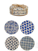 Load image into Gallery viewer, Blue &amp; White Stoneware Coasters, Set of 4
