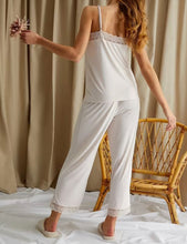 Load image into Gallery viewer, Lace Bamboo Cami + Cropped Trouser Pajama Set
