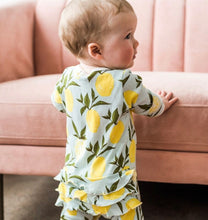 Load image into Gallery viewer, Milkbarn Ruffle Zipper Footed Romper, Green Floral
