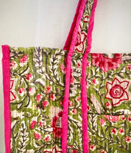 Load image into Gallery viewer, Block Print Tote Bag, Moss/Pink

