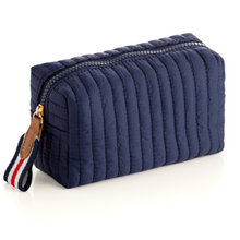 Load image into Gallery viewer, Quilted Nylon Cosmetic Pouch (Tan, Black, Navy)
