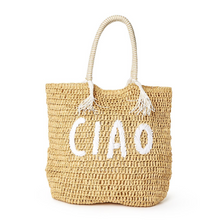 Load image into Gallery viewer, Embroidered Raffia Tote (Happy, C'est La Vie, Ciao)
