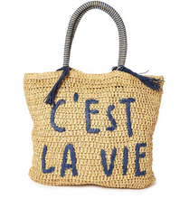 Load image into Gallery viewer, Embroidered Raffia Tote (Happy, C'est La Vie, Ciao)
