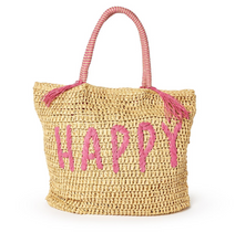 Load image into Gallery viewer, Embroidered Raffia Tote (Happy, C'est La Vie, Ciao)

