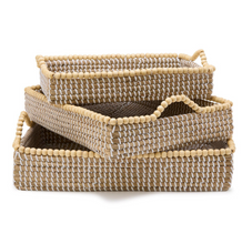 Load image into Gallery viewer, Natural Seagrass Serving Tray with Wooden Bead Accents, 3 Sizes
