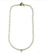 Load image into Gallery viewer, Cristina V Little Ladies Pearl Necklace with Gemstone Drop (Aquamarine, Rose Quartz)
