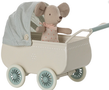 Load image into Gallery viewer, Maileg Pram With Baby Mouse, Mint
