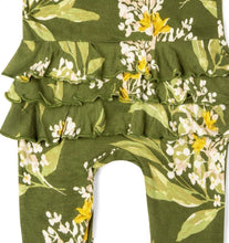 Load image into Gallery viewer, Milkbarn Ruffle Zipper Footed Romper, Green Floral

