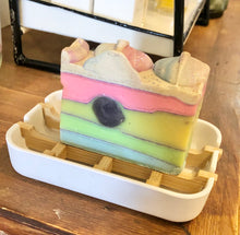 Load image into Gallery viewer, White &amp; Bamboo Soap Dish
