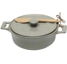 Load image into Gallery viewer, Stoneware Brie Baker with Lid &amp; Spreader (Grey, White)
