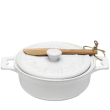 Load image into Gallery viewer, Stoneware Brie Baker with Lid &amp; Spreader (Grey, White)
