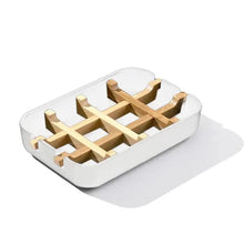 Load image into Gallery viewer, White &amp; Bamboo Soap Dish
