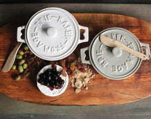 Load image into Gallery viewer, Stoneware Brie Baker with Lid &amp; Spreader (Grey, White)

